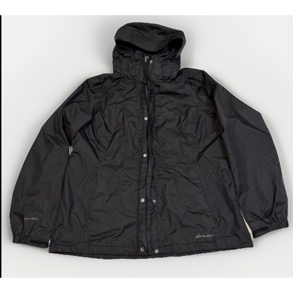 Eddie Bauer WeatherEdge Jacket Men XL Black Waterproof Hooded Full Zip Wind Rain
